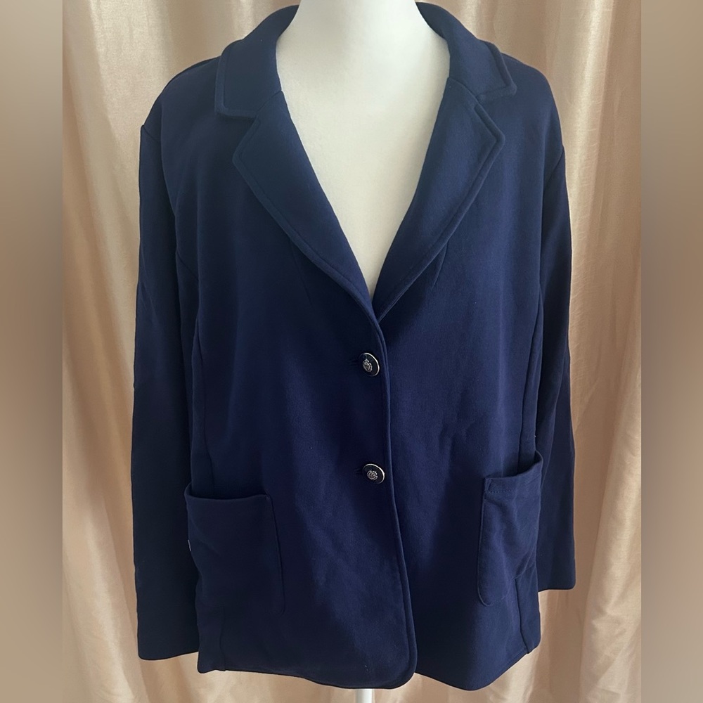 New Susan Graver Weekend Marina Knit Notch Collar Blazer BlueDiamond size 1XP - Picture 2 of 9